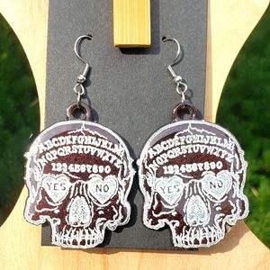 Ouija Board Skull Earrings/Resin Jewelry/ Handmade/ Stainless Steel Hooks